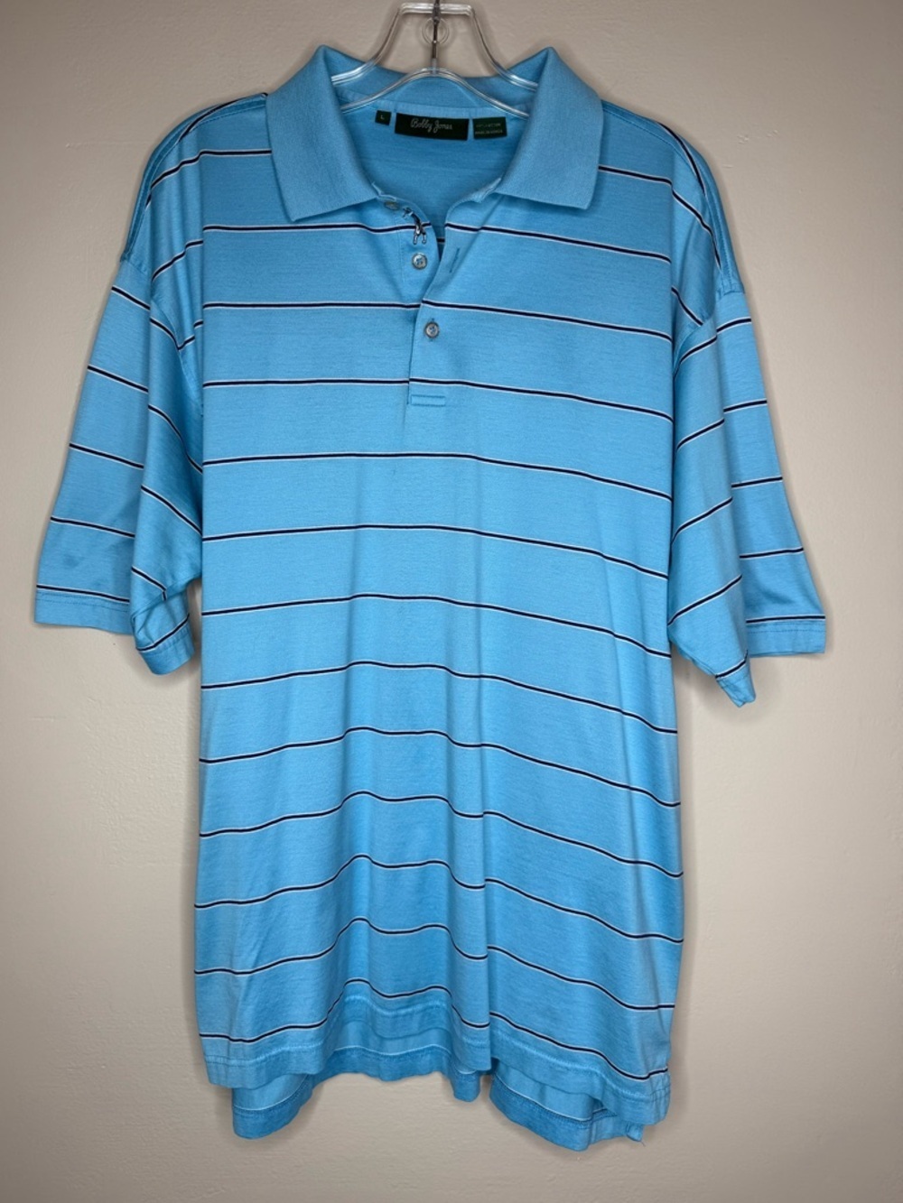 Bobby Jones Sky Blue Golf Polo Black Stripes Size Large